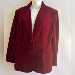 PERSONAL BRAND VINTAGE BURGUNDY VELVET FRONT POCKETS SINGLE BREASTED BLAZER 16
